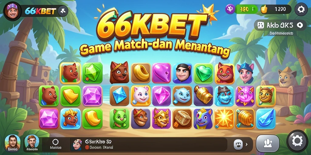 Tampilan gameplay seru 66KBET dengan tantangan Match-3 yang menarik.